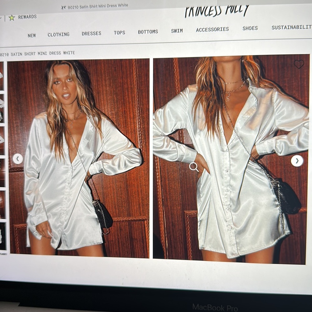 90210 Satin Shirt Mini Dress White
